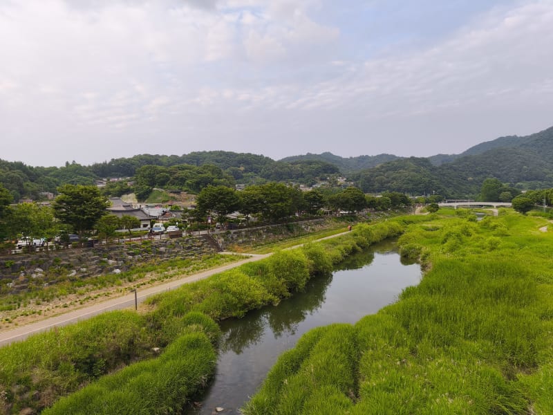 The calm waters of Jeonjucheon river flowing steadily beside the hanok village