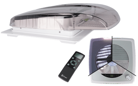 Berger Plus Fan Dachhaube mit Ventilator & 12V LED-Beleuchtung 40 x 40 cm rauch - Dachhauben