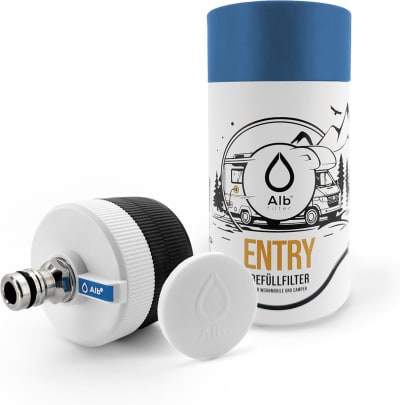 Alb Filter Entry Wassertankdeckel mit integriertem Filter & 2 Adaptern | Universal Befülladapter für Wohnmobil/Caravan | Gardena-kompatibel