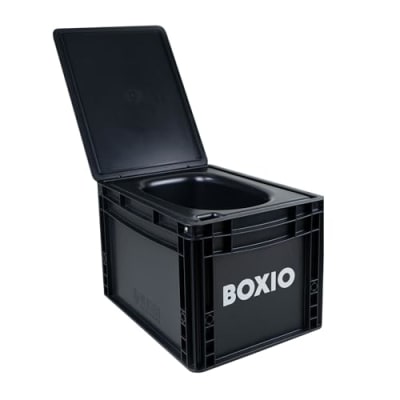 BOXIO - TOILET: Campingtoilette 40x30 kompakt, mobile Trockentrenntoilette ohne Chemie für Camping, Van, Outdoor, Dachzelt: Toilette auf Eurobox Basis ohne Strom für unterwegs, schwarz
