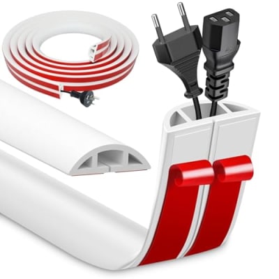 3m Länge selbstklebend Kabelkanal, 4cm Breite Flexibler Klein Kabelkanal, PVC Kabelabdeckung Kabelkanäle, Leicht zu Schneiden Montage für alle Netzkabel an der Wand Boden (Weiß)