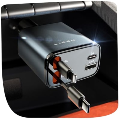 LISEN 84W Zigarettenanzünder USB C Einziehbares Auto Ladegerät Adapter, 2026 Personalisierte Geschenke für Männer Frauen, Vatertagsgeschenke für Papa, Auto Zubehör Camping Gadget für iPhone 17 Pro Max
