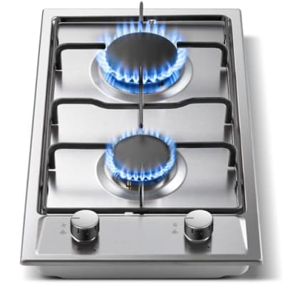 TopStrong Gaskochfeld 2 Flammig, 30cm Edelstahl Gaskochfeld mit Automatischer Flammenschutz, Einbau Gasherd, 4200W, Erdgas und Propangas