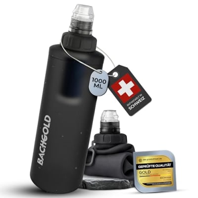 Bachgold® Squeeze Wasserfilter Outdoor – Ultraleichter Trinkwasserfilter mit Virus-Filtration für Camping, Survival, Notfall, Bushcraft | Filtert Viren, Bakterien & Mikroplastik (Grau, 500ml)