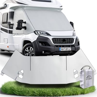 NATURIZ® FIAT Ducato Frontscheibenabdeckung – hochwertige, wetterfeste Thermomatte außen mit effektivem Sonnenschutz für Wohnmobile – passend für Ducato, Jumper, Boxer 2006–2025 (Grau)