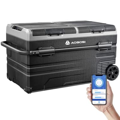 AAOBOSI 115L Kompressor Kühlbox, Auto Kühlbox Mit WIFI-APP-Steuerung USB-Anschluss, 12/24 V und 100-240 V kühlschrank bis -20 °C für Auto, Lkw, Boot, Reisemobil, Camping