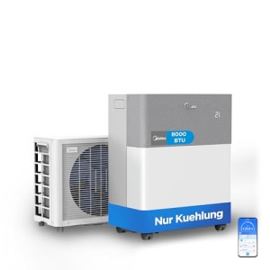 Midea Portasplit Cool Mobile Klimaanlage, nur Kühlung, A++, 8000 BTU 2, 3kW, für Räume bis zu 28 m² / 70 m³, nur 38 dB(A) im Silent-Modus