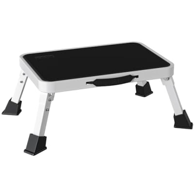 BONTEC Klapptritt, weißer Tritthocker klappbar bis 150 kg, rutschfeste Trittstufe mit Gummifüßen, klappbarer Hocker tragbar, Fußbank für Küche, Bad, Garten, Camping, kleine Leiter, Faltbarer Schemel