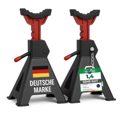 Stahlmann® Unterstellbock 3T Tragkraft im 2er Set – Höhenverstellbar 28–42,5 cm mit Sicherungssplint – Robuste Gusseisen Wagenheber Stützböcke für PKW, SUV & Kleintransporter (2 Stück / 3 Tonnen)