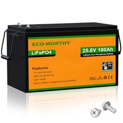 ECO-WORTHY LiFePO4 100Ah 24V mit BMS Schutz und 4000-15000 Zyklen,Lithiumbatterie 24V 100Ah für Wohnmobilen, Wohnwagen,Solaranlage Komplettset