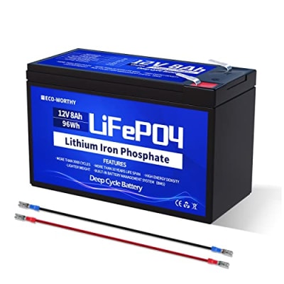 ECO-WORTHY 12V 8Ah Lithium LiFePO4 Batterie mit 5A BMS für Fischfinder