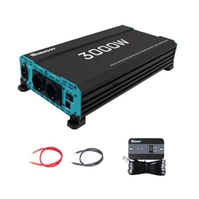 Renogy 3000W/6000W 12V zu 230V Reiner Sinus-Wechselrichter mit Netzvorrangschaltung, 12v auf 230v Spannungswandler mit 2 Europäische Steckdose für Haushaltsgeräten Wohnmobile, LKW, Boote, Camping