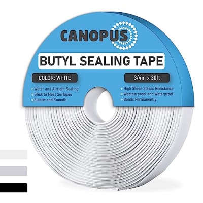 CANOPUS Butyl Klebeband für RV, Wohnwagen, Wohnmobil, Butylband Extra Stark Weiß (2mm x 20mm x 9,1m) Selbstklebend