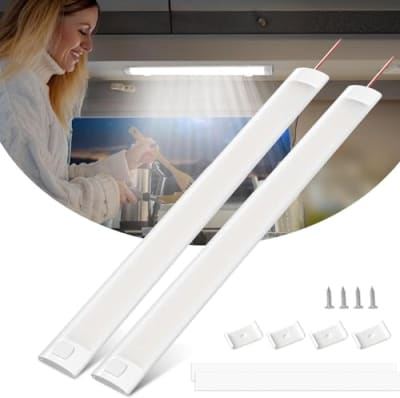 Bonlux 12 Volt LED Lampe Wohnmobil, 120 LED 12V Leiste Auto Innenbeleuchtung mit Schalter für Van Bus Caravan Boat Küche Bad Bar LKW, 12W 6000K, 2 Stück