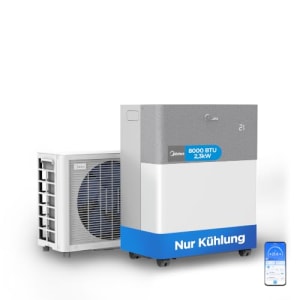 Midea Portasplit Cool Mobile Klimaanlage, nur Kühlung, A++, 8000 BTU 2, 3kW, für Räume bis zu 28 m² / 70 m³, nur 38 dB(A) im Silent-Modus