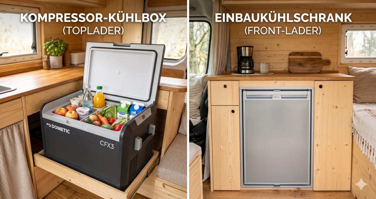 Kühlbox vs. Einbaukühlschrank: Camper-Kühlsystem Guide