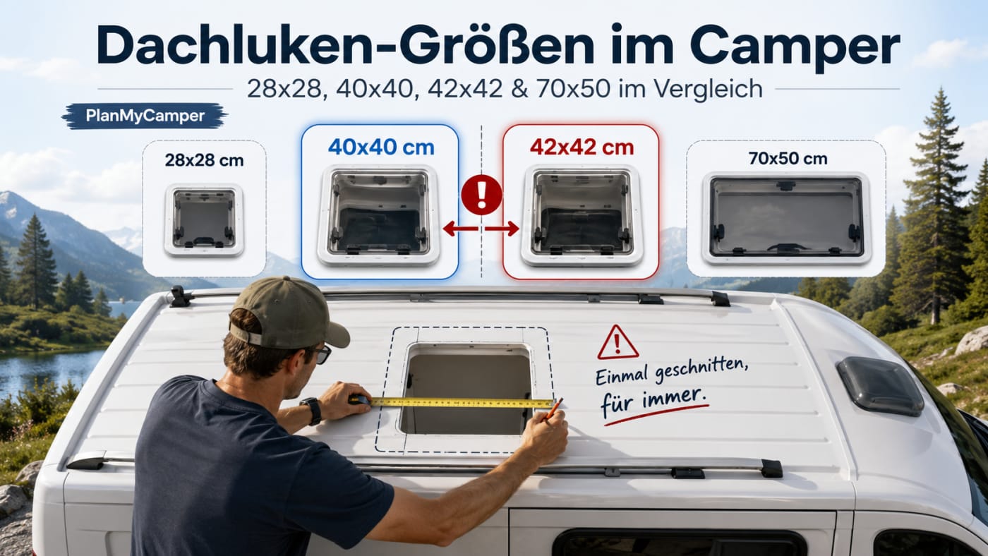 Dachluke Ausschnittmaß: die Größenklassen 40x40, 42x42, 28x28 und 70x50 im Vergleich