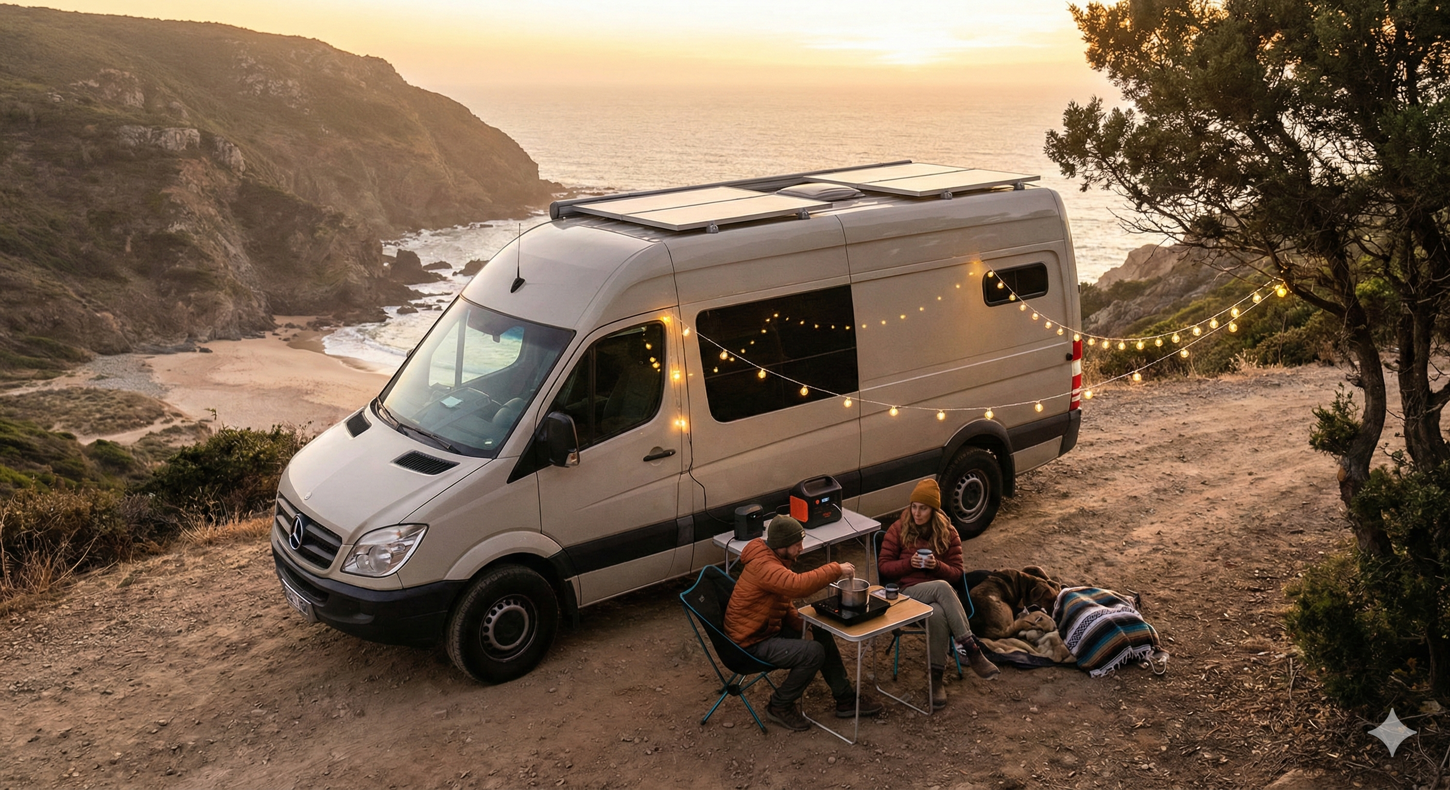 Wohnmobil beim freistehen in der Natur, ermöglicht durch die Vorteile von Lithium-Batterien für Camper.