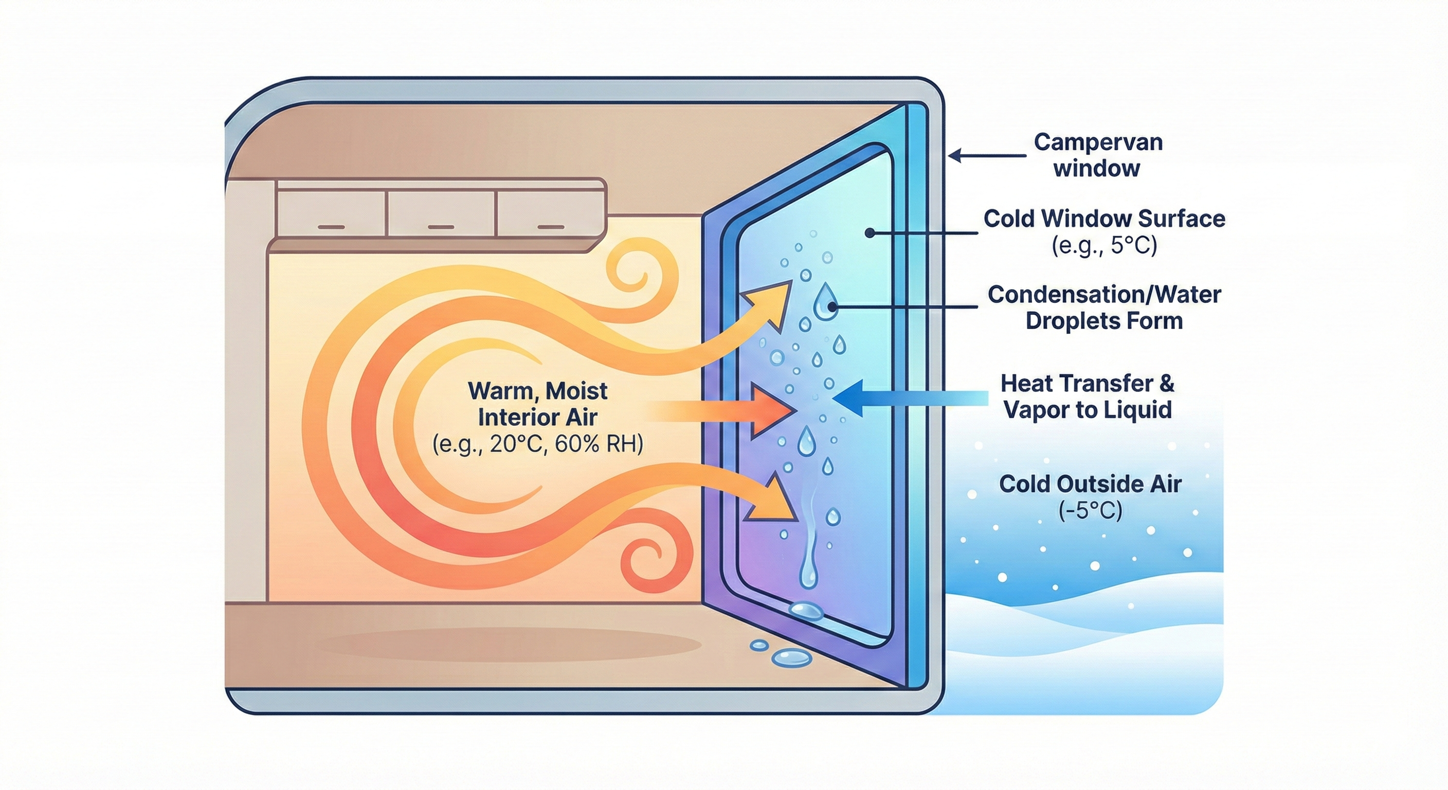 Visualisierung des Taupunkts - warme Luft trifft auf kalte Scheibe