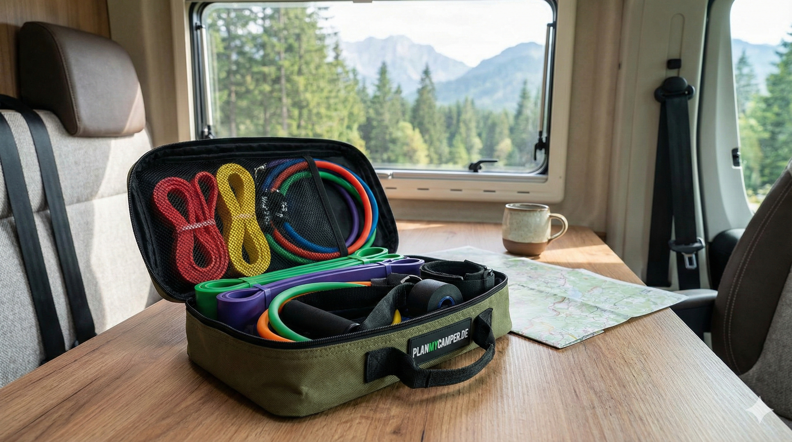 Platzsparende Widerstandsbänder für Camper-Fitness