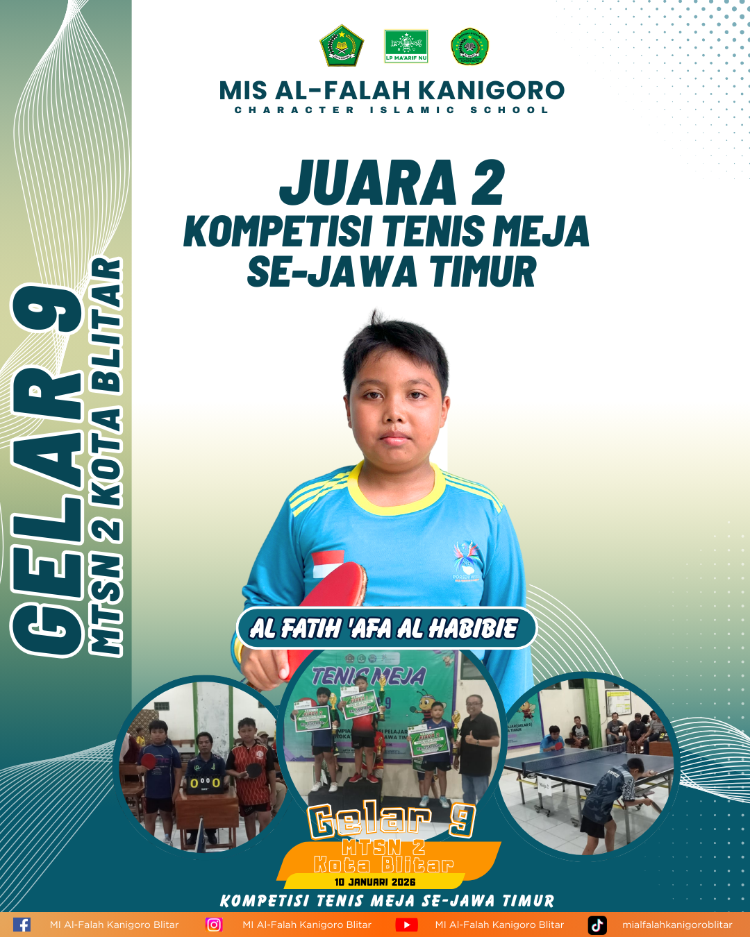 Al Fatih 'Afa Al Habibie Raih Juara 2 Kompetisi Tenis Meja Se-Jawa Timur