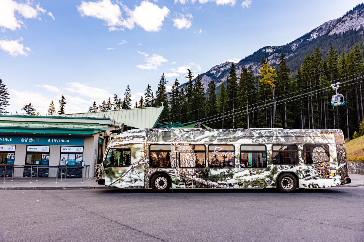 Banff transit shuttle autumn mountains
