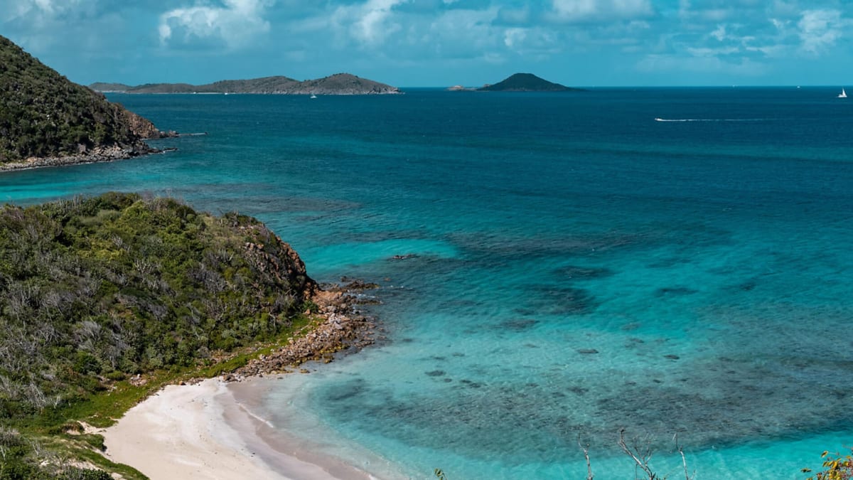 Caribbean island aerial view turquoise water December