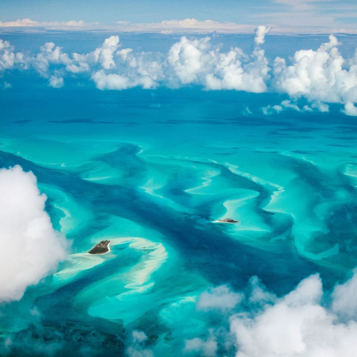 Caribbean island aerial view turquoise water
