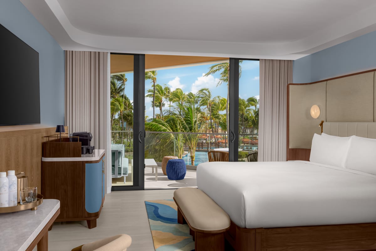 Caribbean resort pool overlooking ocean
