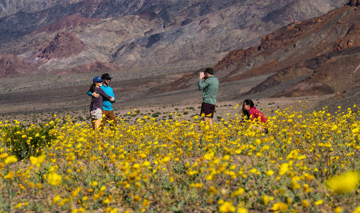 family hiking Death Valley desert winter