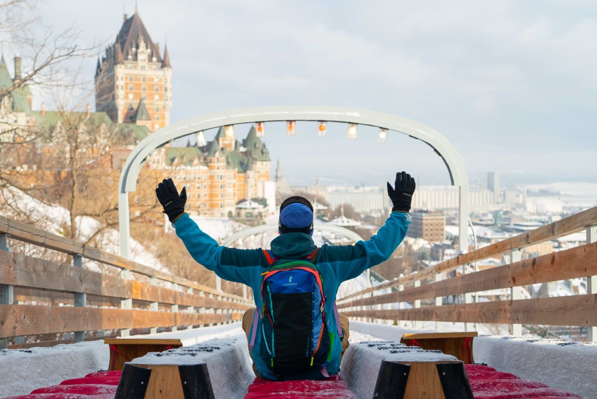 Dufferin Terrace toboggan slide Quebec City winter Chateau Frontenac