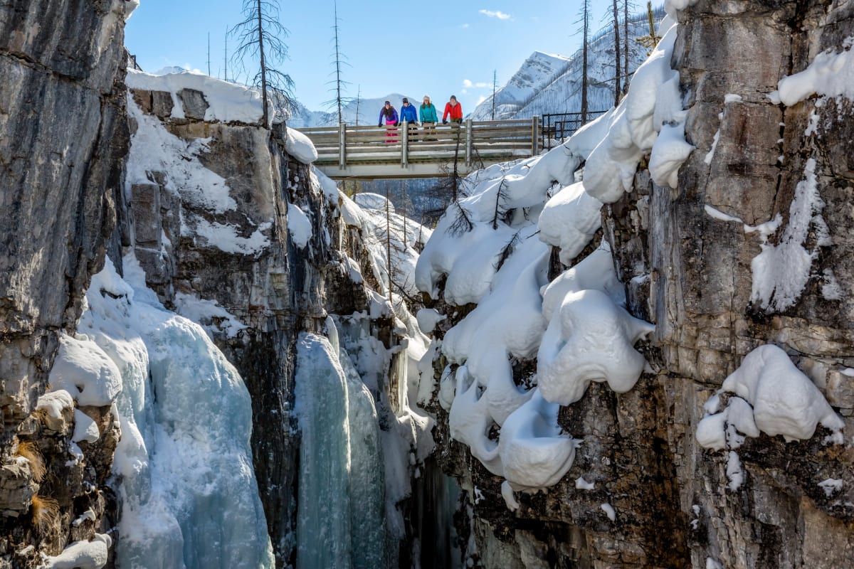 Marble Canyon frozen waterfall winter Kootenay National Park