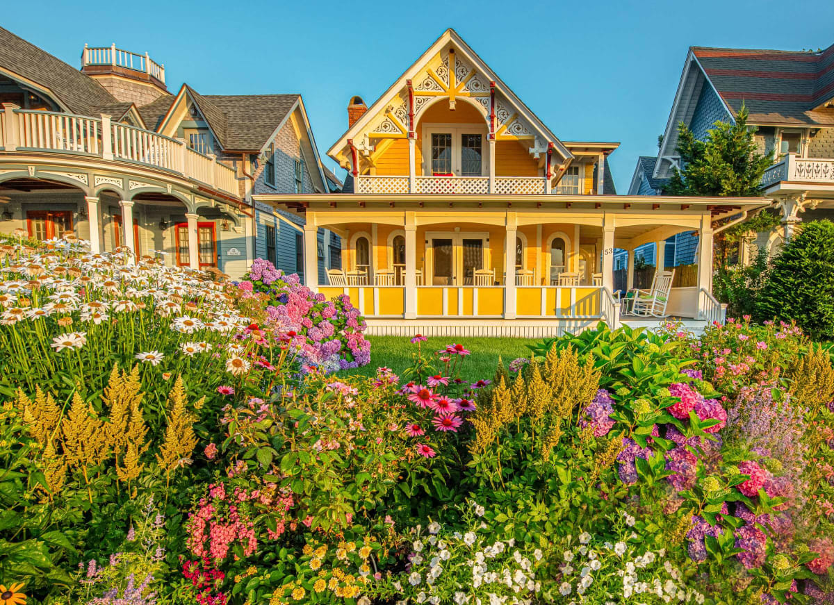 Oak Bluffs gingerbread cottages summer flowers