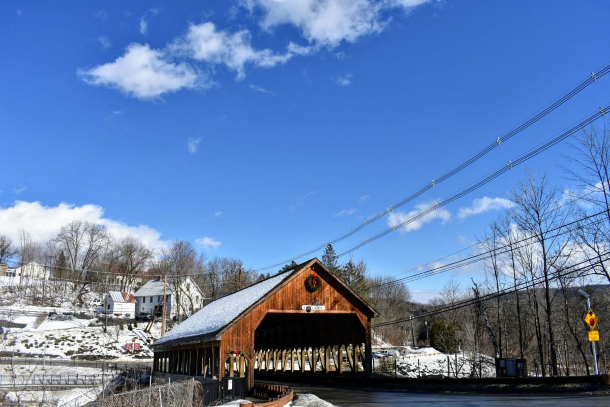 Quechee Vermont winter covered bridge