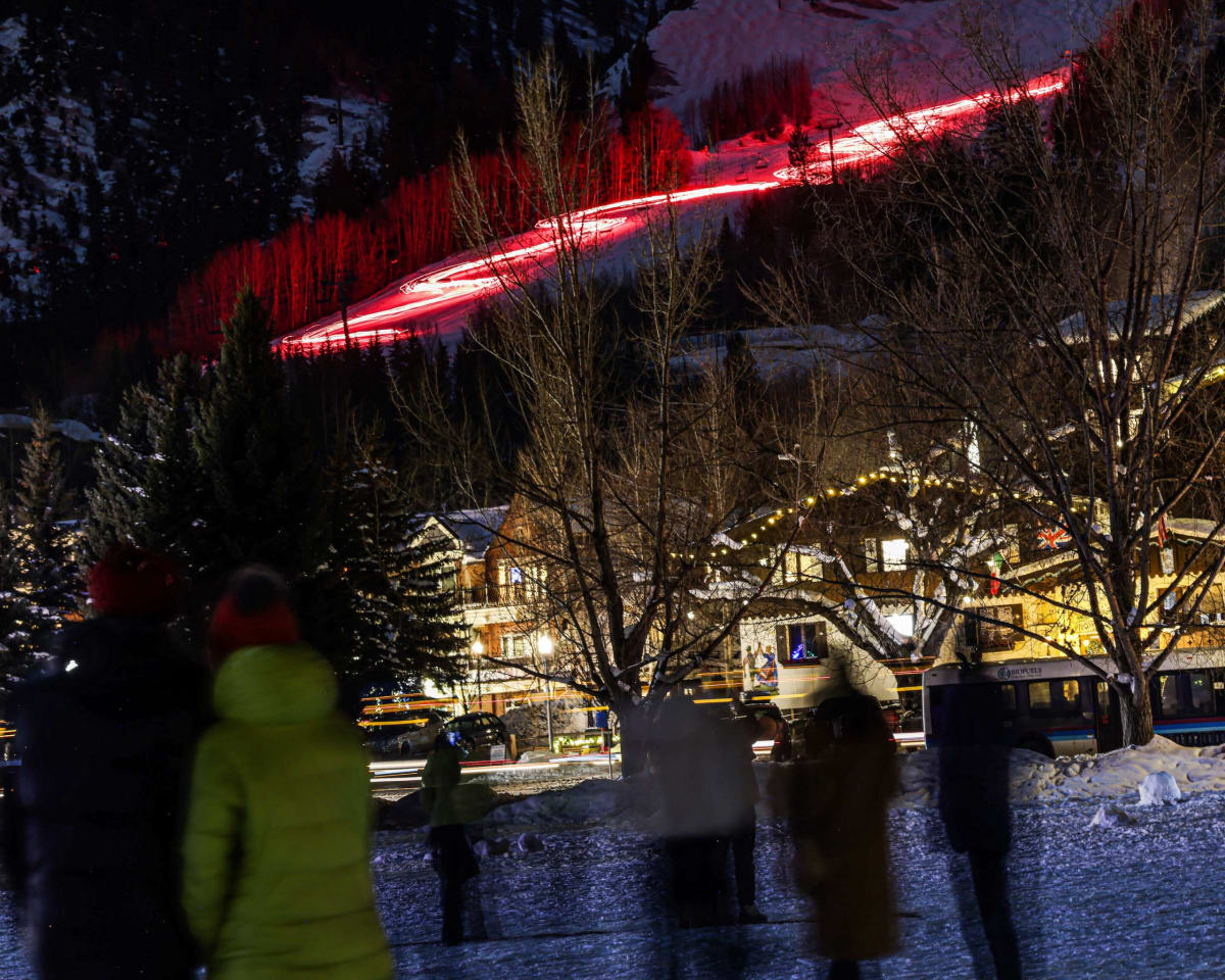 Aspen Wintersköl fireworks torchlight parade winter