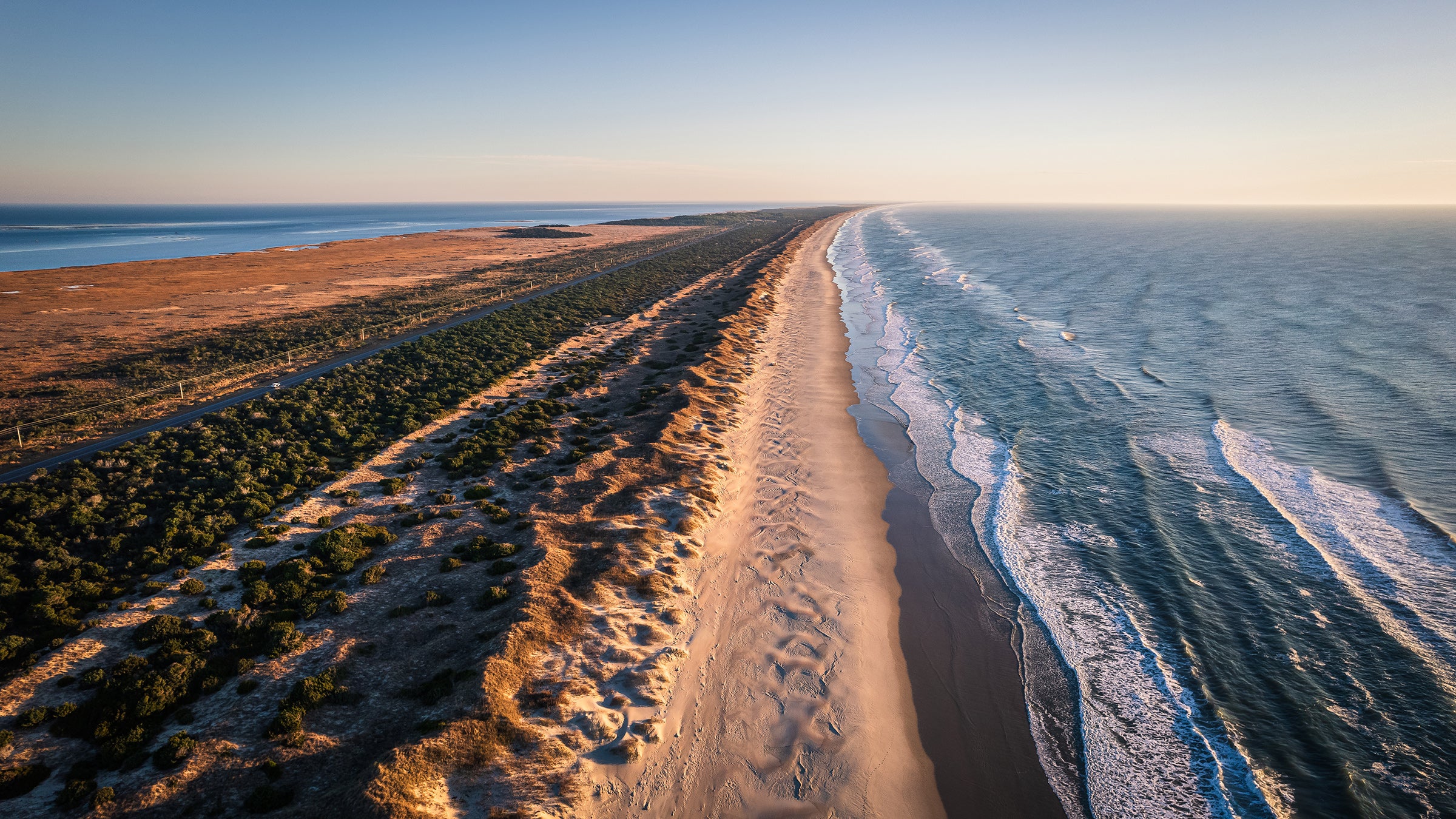 East Coast barrier island beach towns aerial view