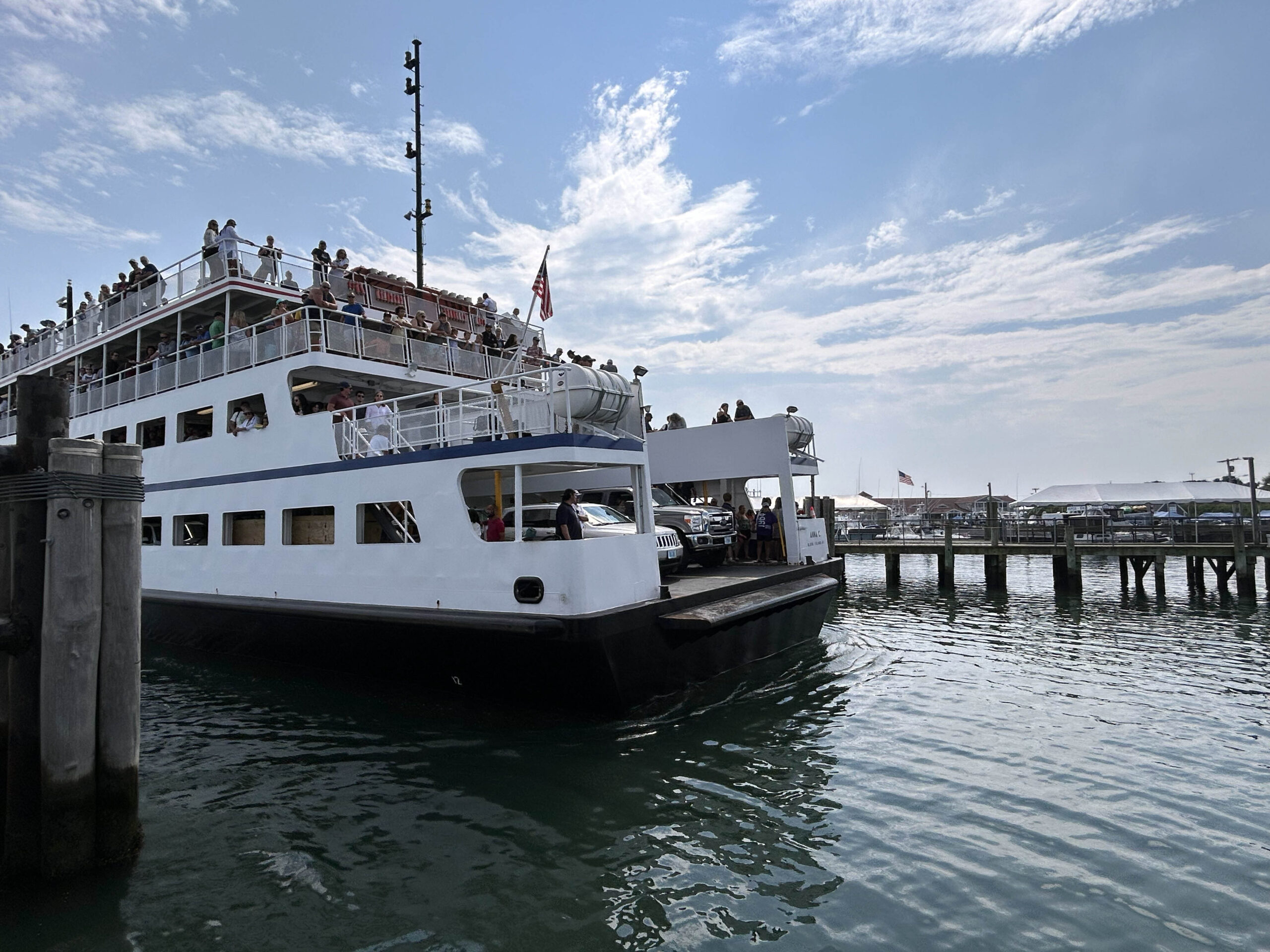Block Island ferry arriving at New Shoreham Rhode Island