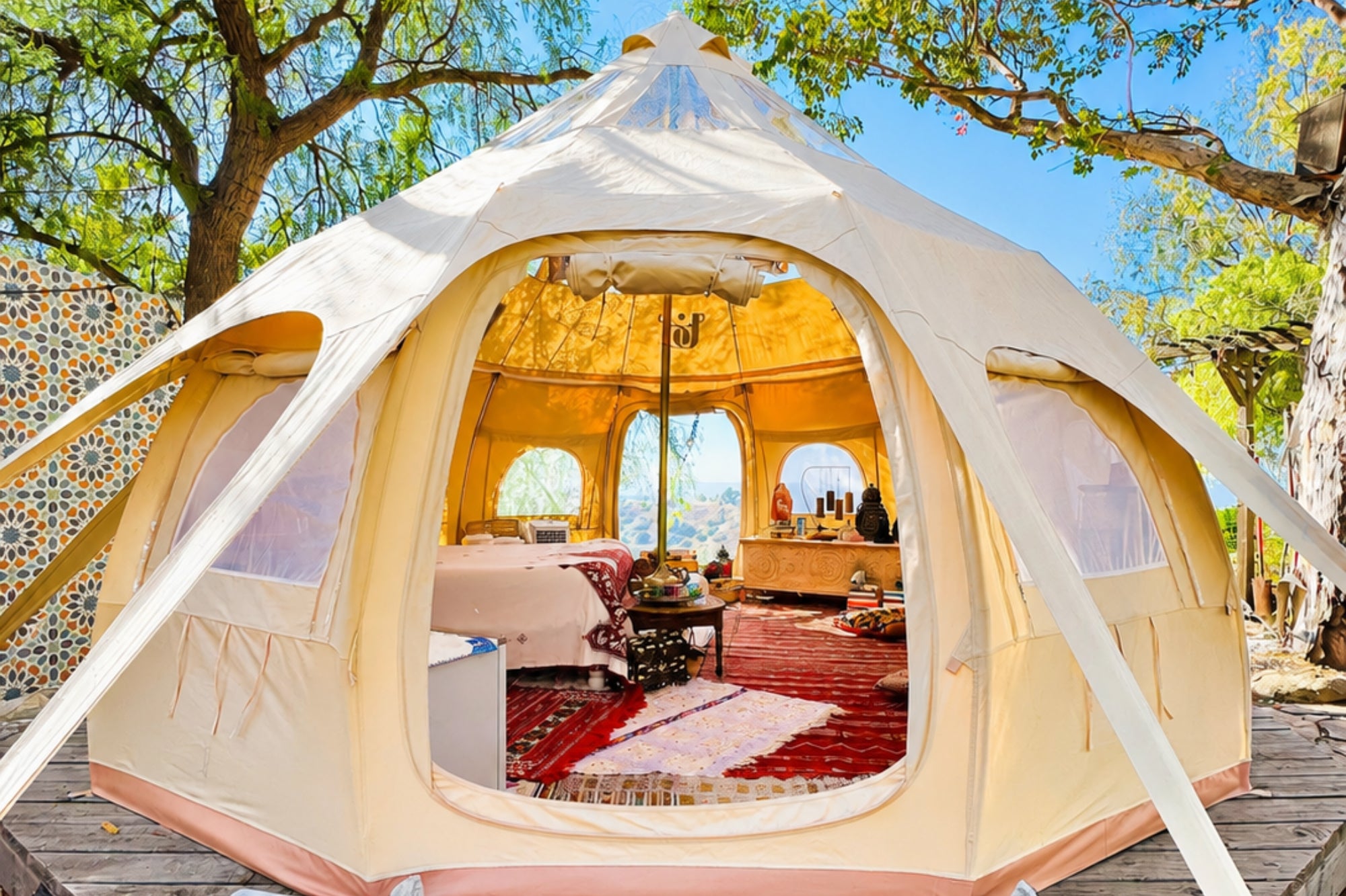 bohemian glamping canvas tents forest