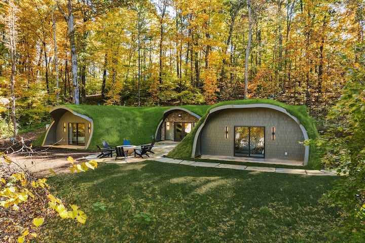hobbit cabin underground glamping Tennessee sustainable