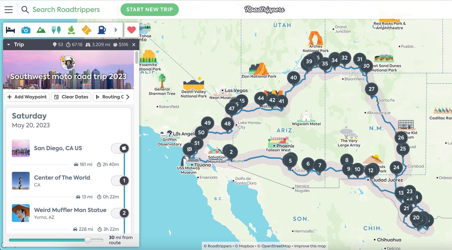 road trip route planning map