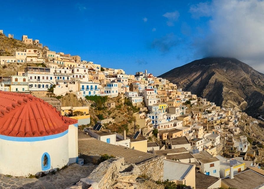 karpathos greece village mountains sea