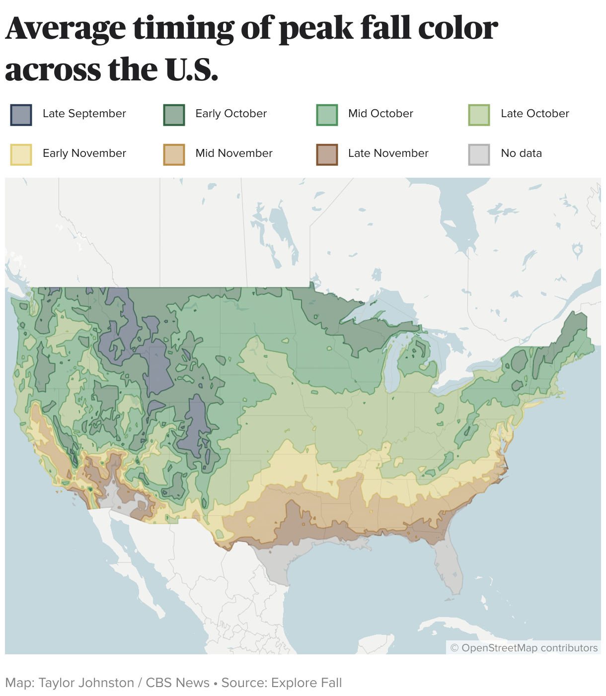 fall foliage peak color timing map usa