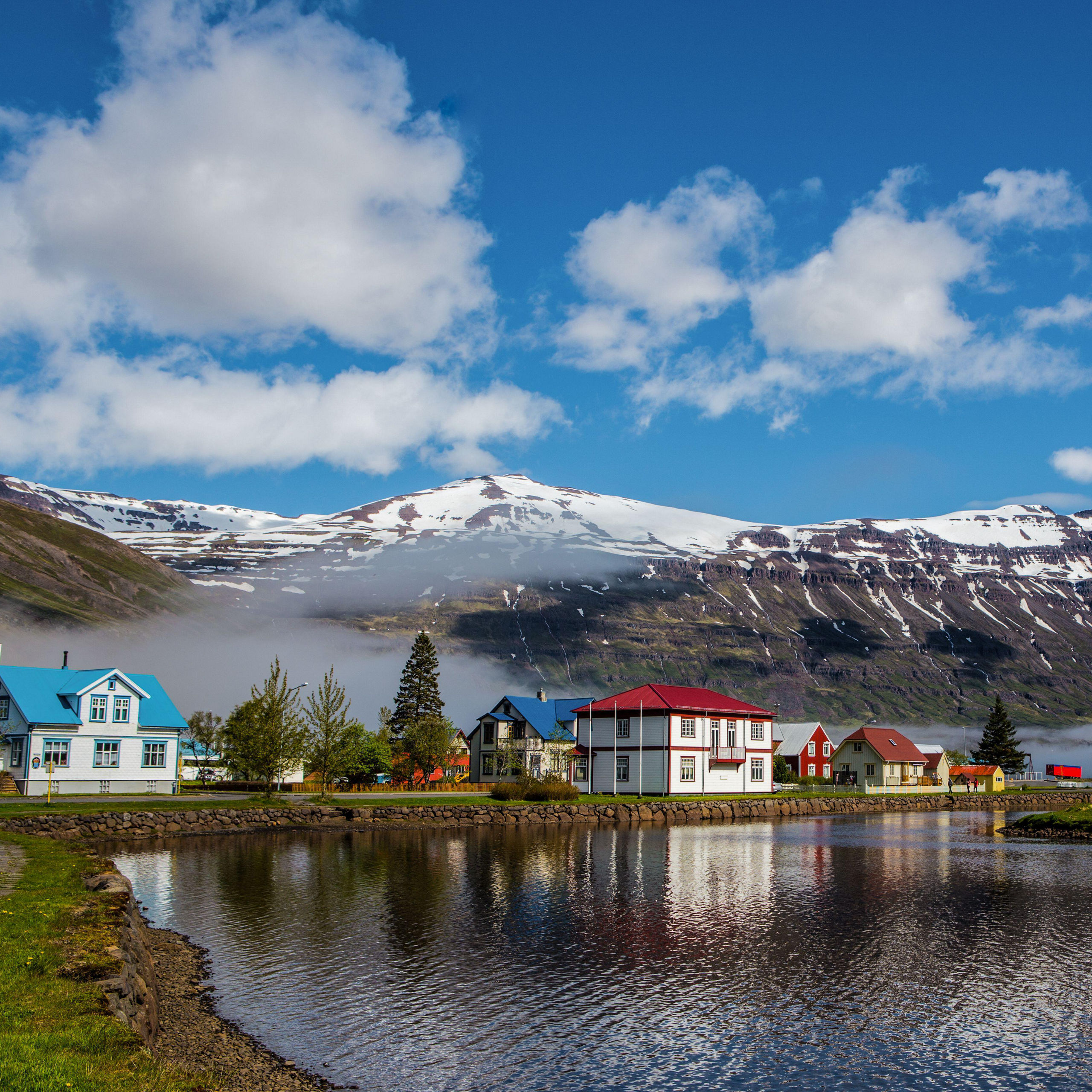 Seydisfjordur Iceland colorful houses fjord autumn