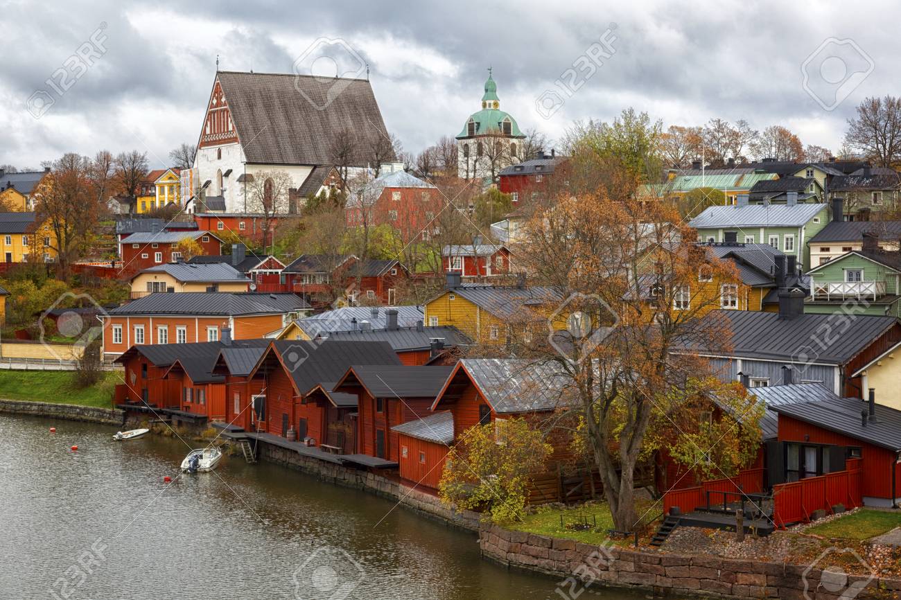 Porvoo Finland old town river autumn