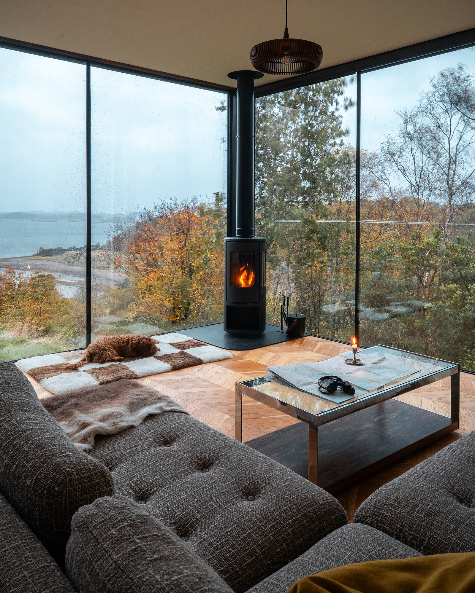 Scottish autumn cabin fireplace