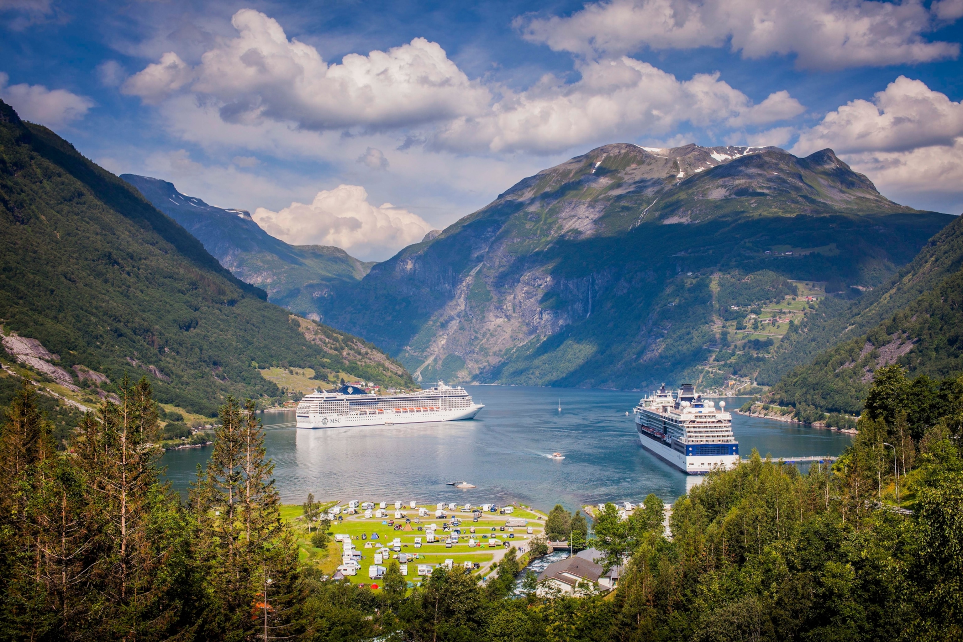 Norwegian fjords Geiranger hiking boat