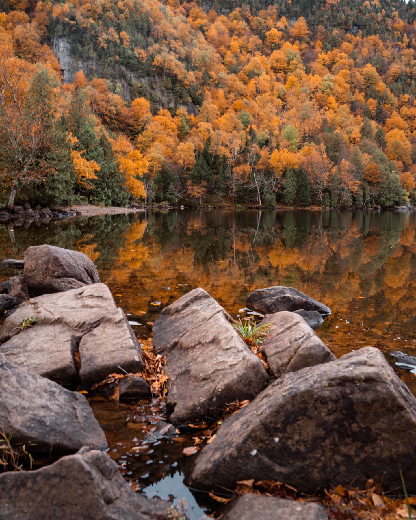Cascade Lakes Adirondacks fall foliage reflection