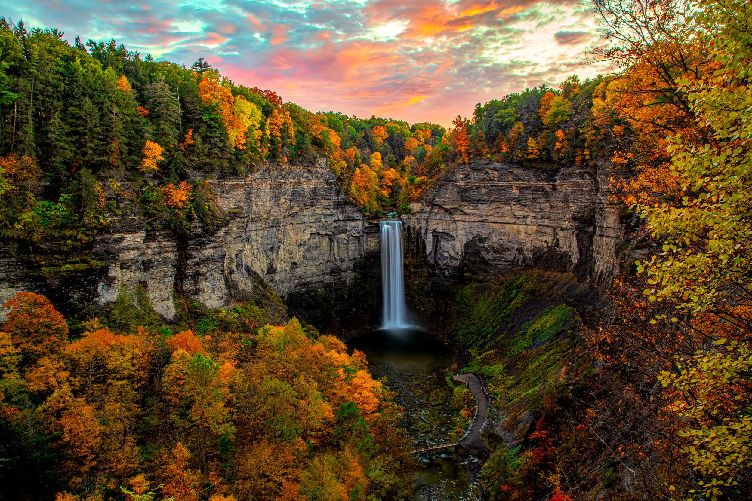 Taughannock Falls State Park waterfall autumn