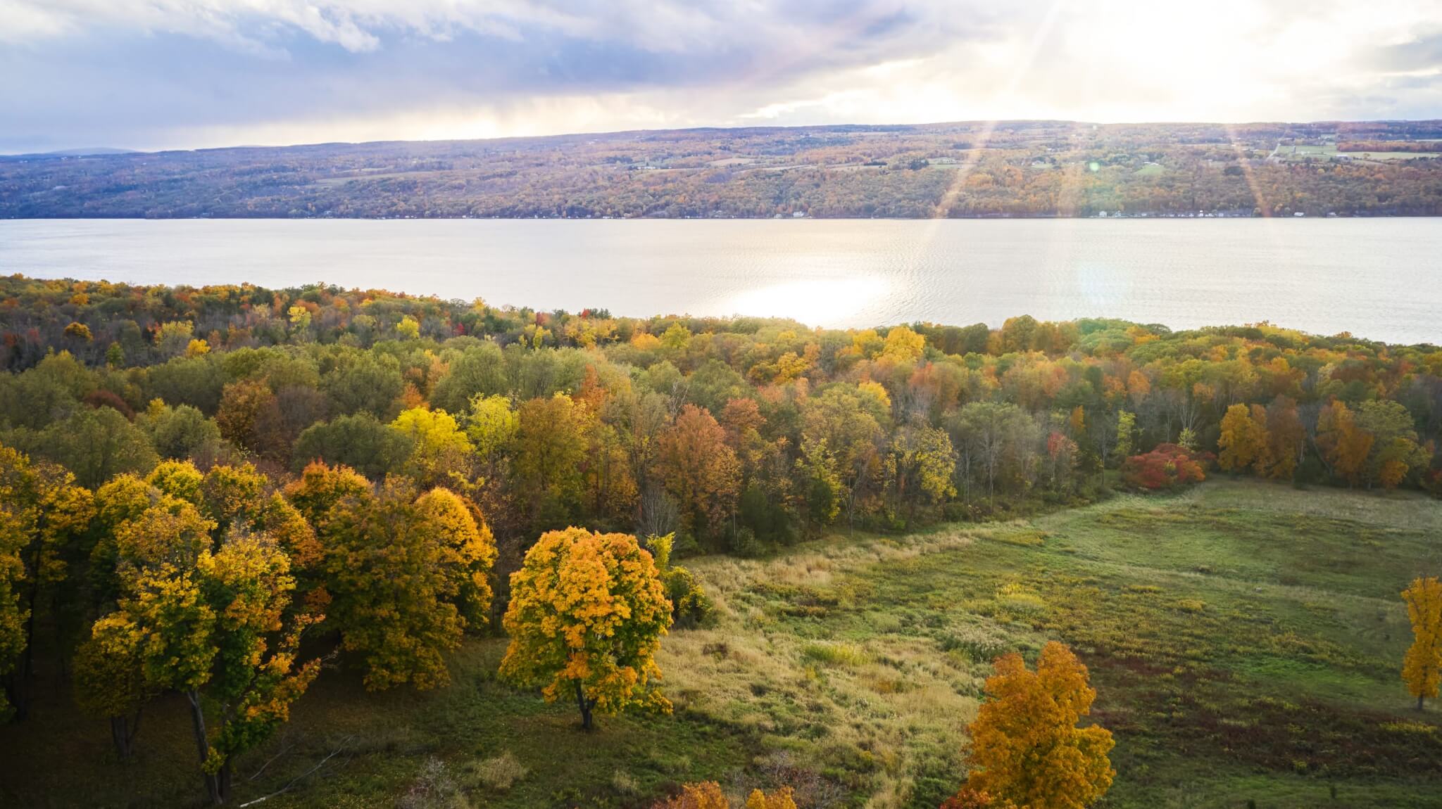 glider aerial view Finger Lakes fall foliage