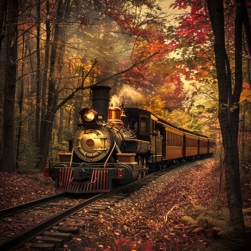 vintage train passing through colorful autumn forest